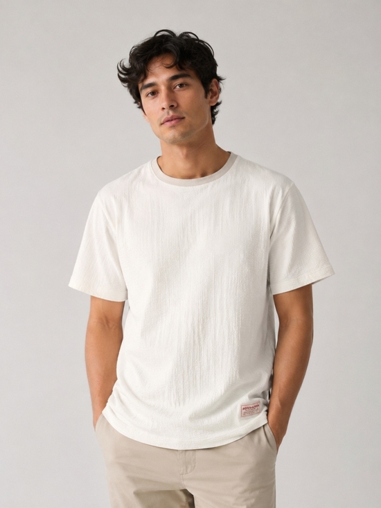 Scotch & Soda Other - Scotch & Soda Cream Textured Short-Sleeve Crew Neck Shirt Size Small